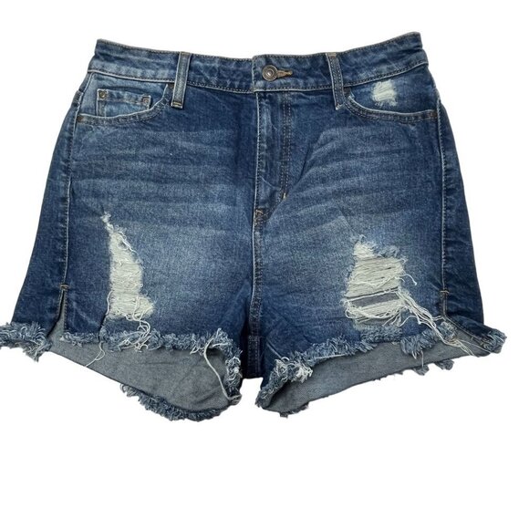 Guess Jeans High Waisted Distressed Side Slit Shorts Medium Wash‎ Size 29. - Picture 1 of 8